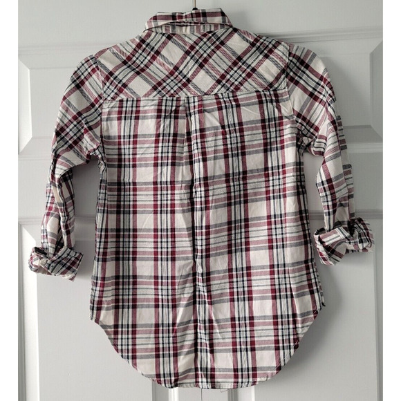 7 For All Mankind Girls Size Large Plaid Long Sleeve Button Down Roll Tab Shirt - Picture 3 of 9